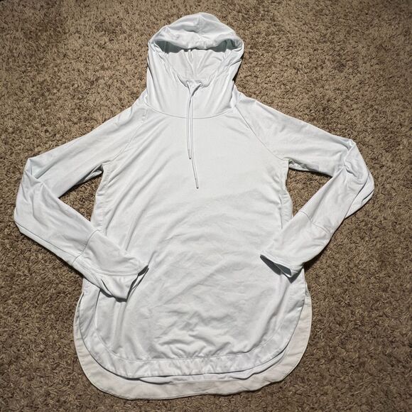 Athleta Women's Small Uptempo Hoodie Sweatshirt Light Blue Thumb Holes - Picture 2 of 9